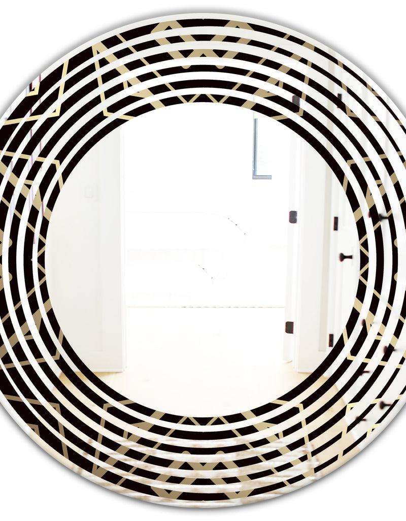 DesignQ Gold And Black Art Deco Pattern - Modern Round Or Oval Wall Mirror - Wave