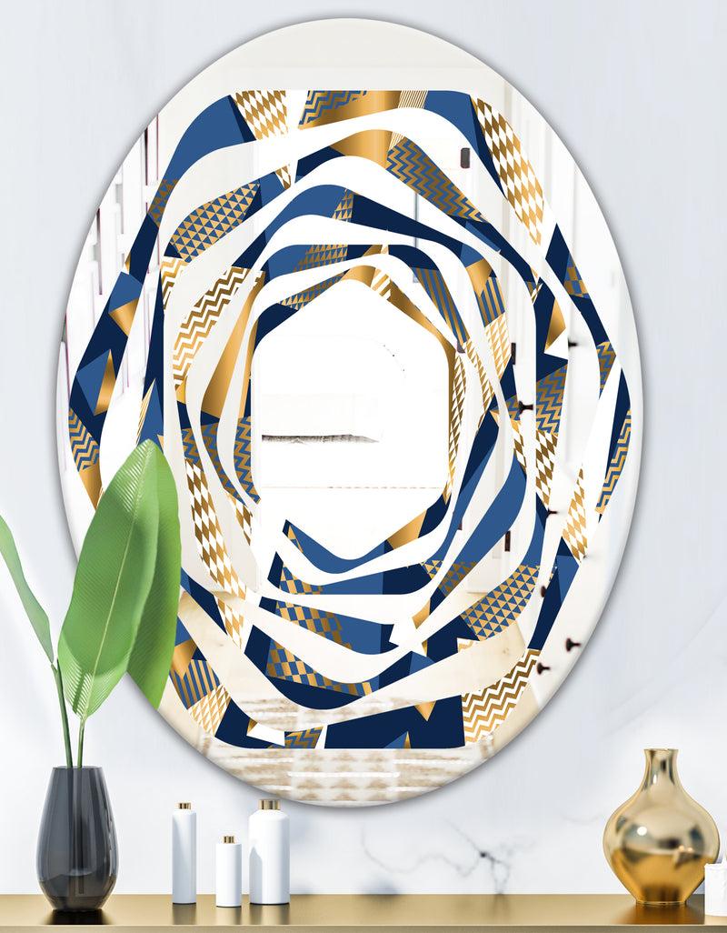 DesignQ Gold And Blue Cubes - Modern Round Or Oval Wall Mirror - Whirl