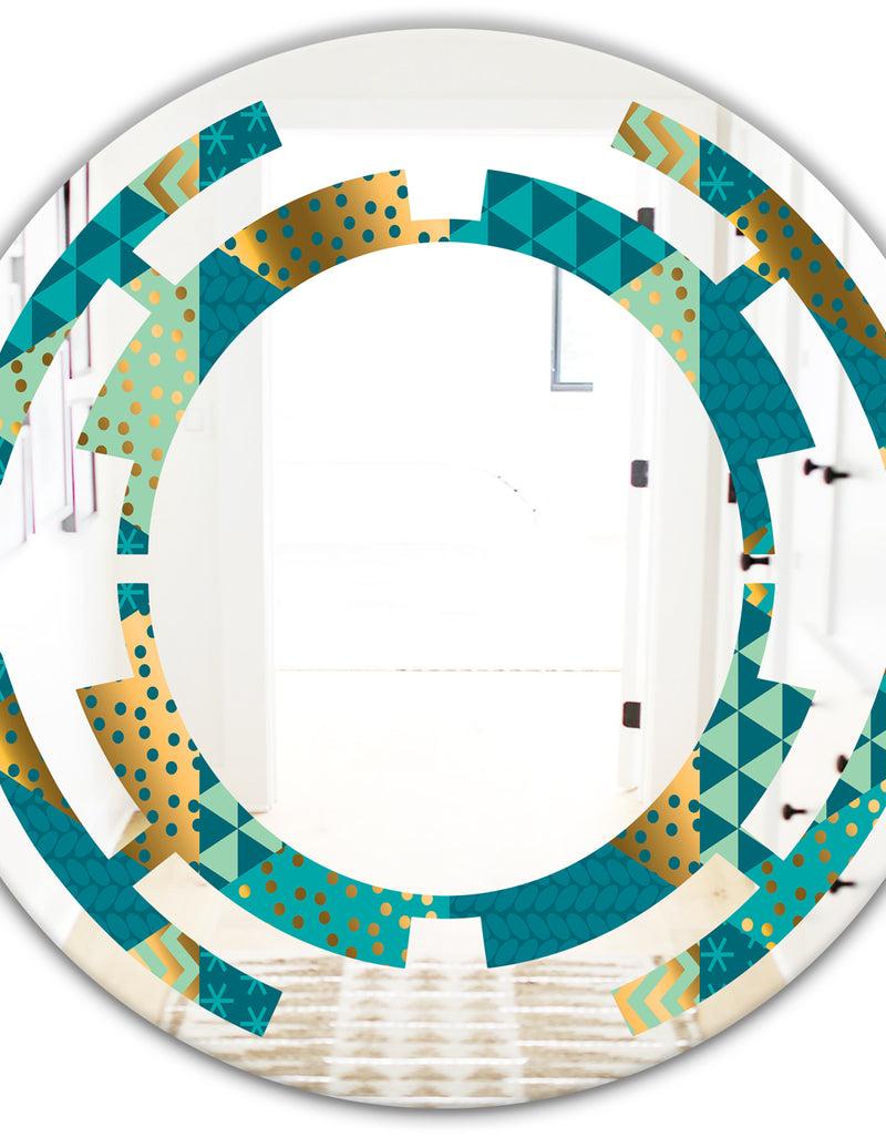 DesignQ Gold And Blue Dynamics I - Modern Round Or Oval Wall Mirror - Space