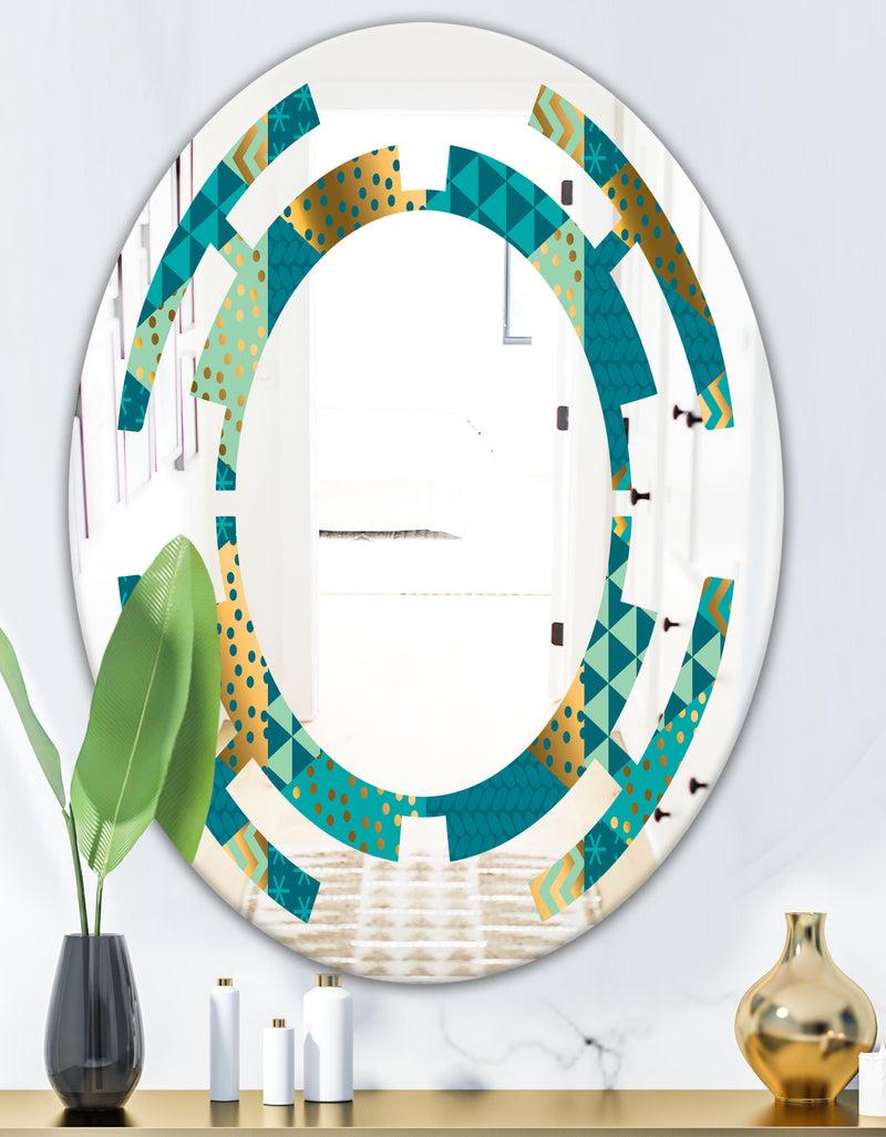 DesignQ Gold And Blue Dynamics I - Modern Round Or Oval Wall Mirror - Space