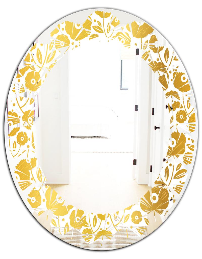 DesignQ Golden Floral I - Modern Round Or Oval Wall Mirror - Leaves