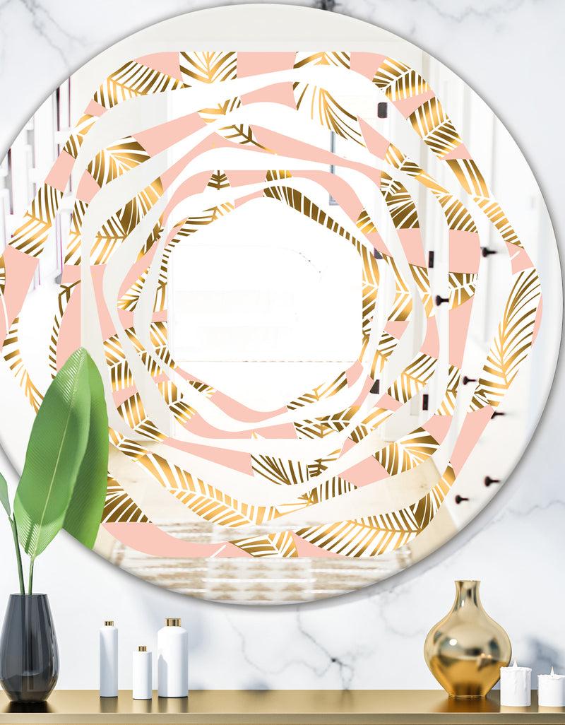 DesignQ Golden Foliage IV - Modern Round or Oval Wall Mirror - Whirl