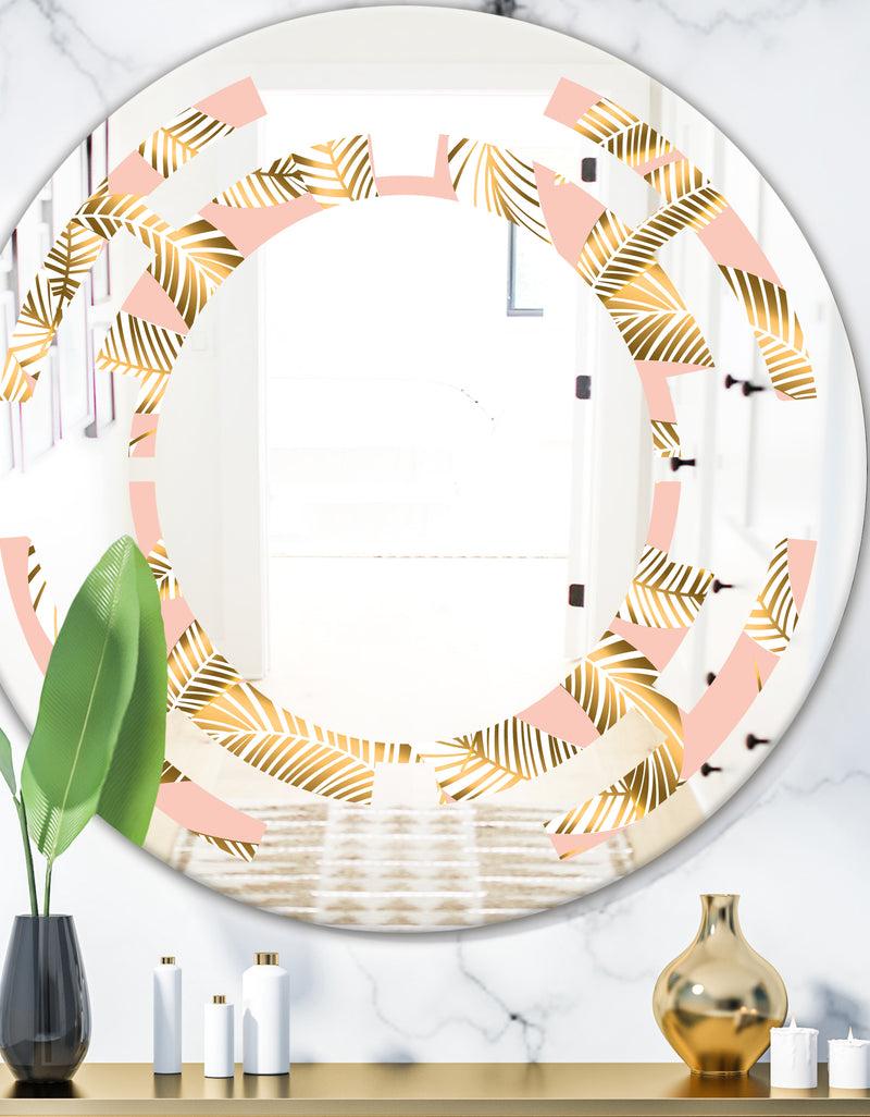 DesignQ Golden Foliage IV - Modern Round or Oval Wall Mirror - Space