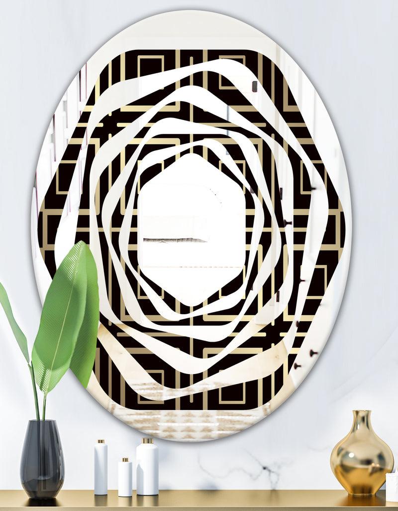 DesignQ Golden Luxury Metallic Geometrics XII - Modern Round Or Oval Wall Mirror - Whirl