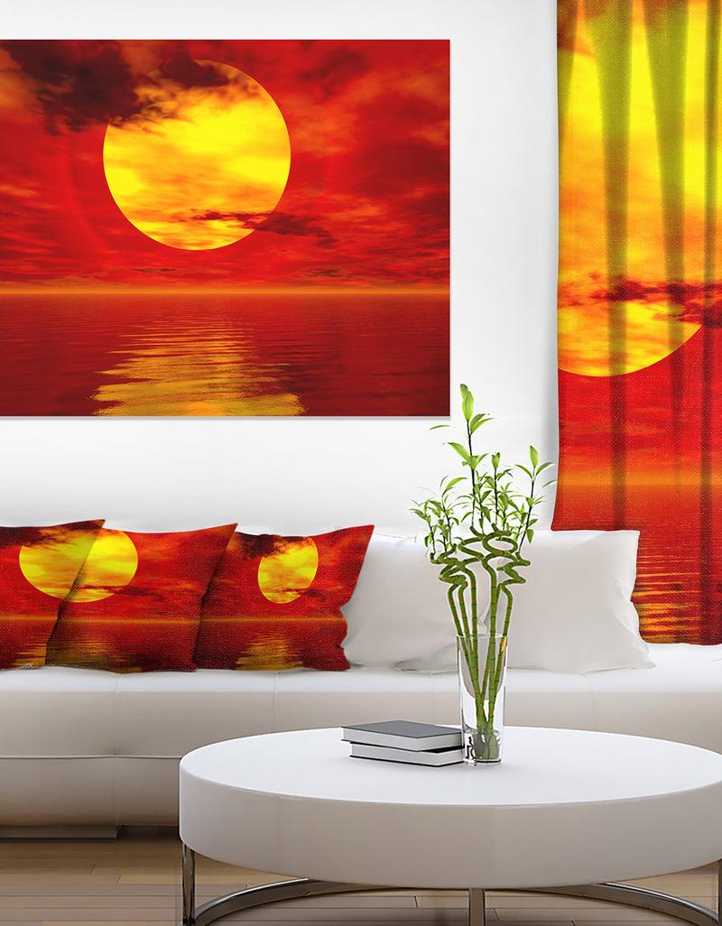 DesignQ Golden Sun Sinking In Red Waters - Large Seashore Canvas Print