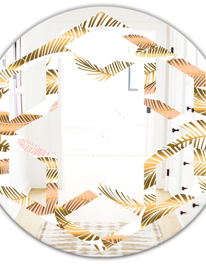 DesignQ Golden Tropical Pattern III - Modern Round Or Oval Wall Mirror - Hexagon Star