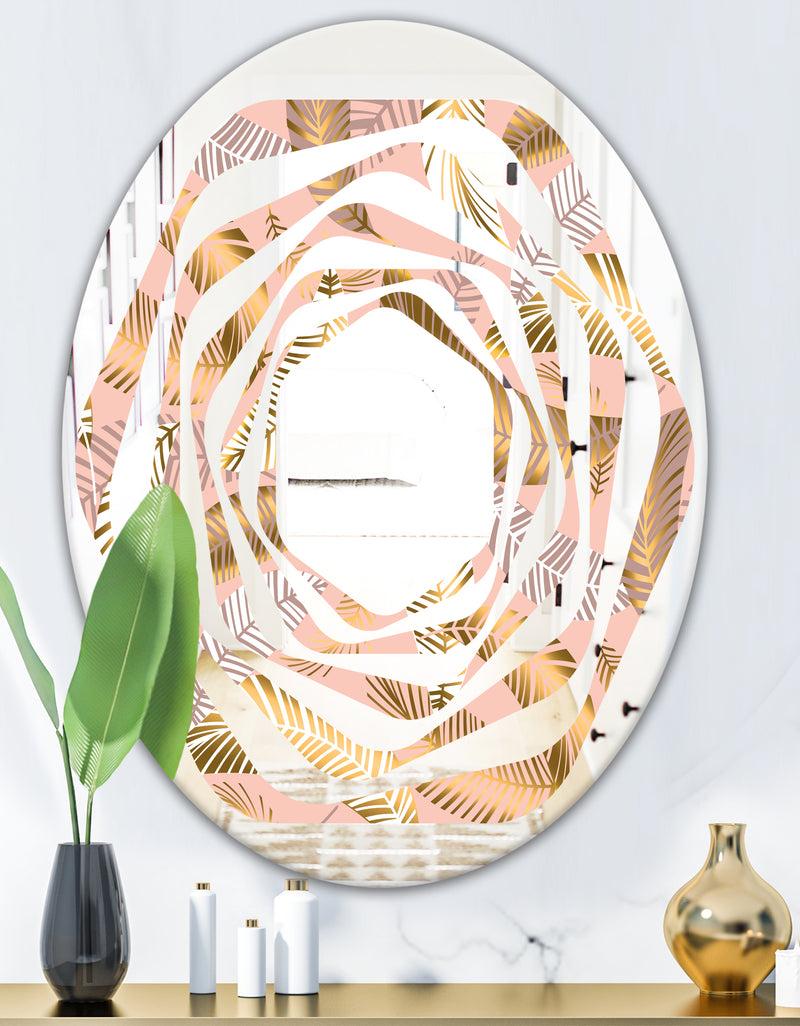 DesignQ Golden Tropical Pattern V - Modern Round Or Oval Wall Mirror - Whirl
