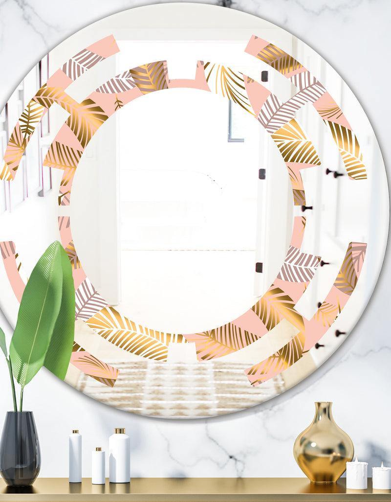DesignQ Golden Tropical Pattern V - Modern Round or Oval Wall Mirror - Space