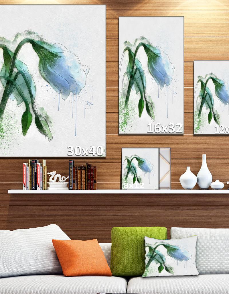 DesignQ Green Tulip Sketch Watercolor - Modern Floral Canvas Wall Art