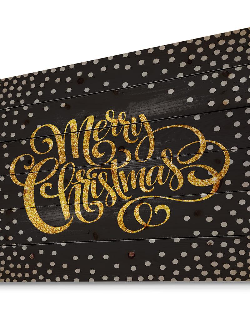 DesignQ Handwritten Merry Christmas Wish With Polka Snow Flakes - Print On Natural Pine Wood