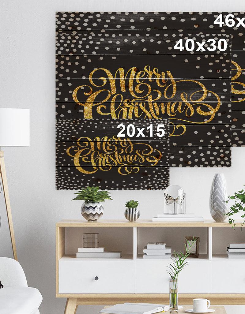 DesignQ Handwritten Merry Christmas Wish With Polka Snow Flakes - Print On Natural Pine Wood