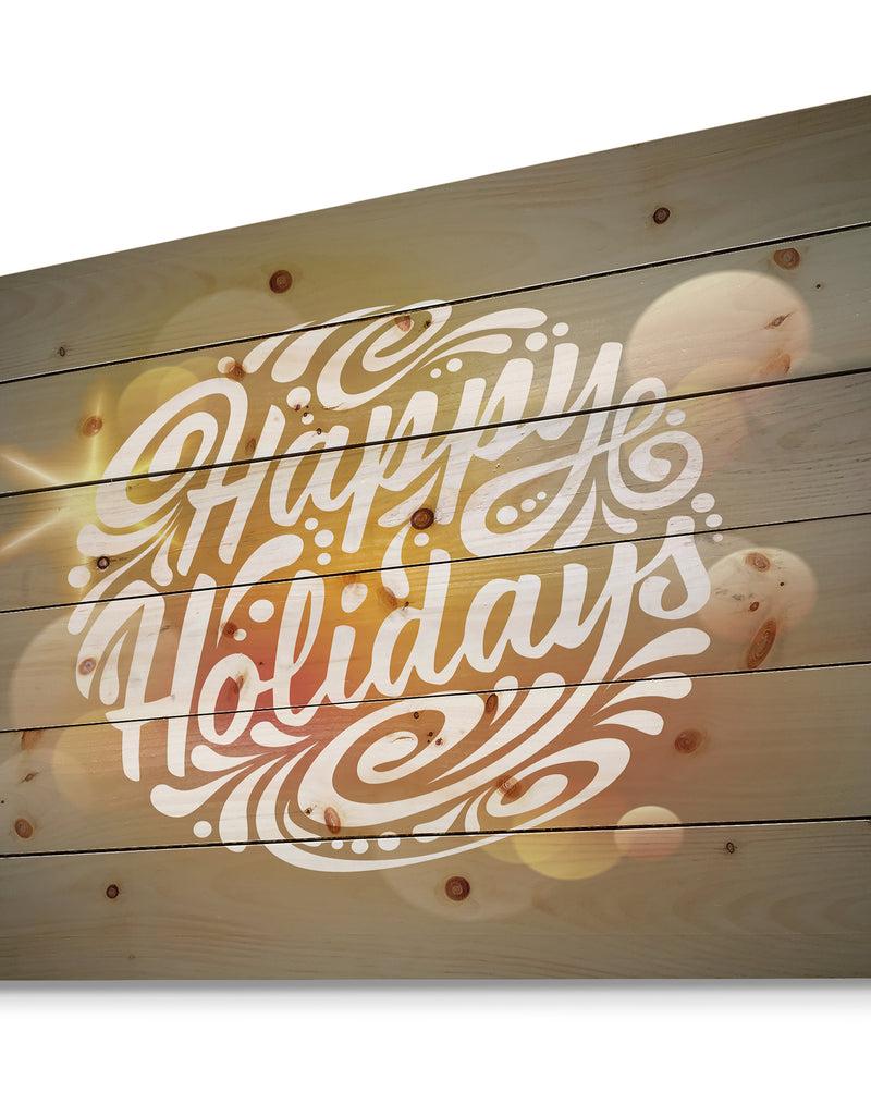 DesignQ Happy Holidays Christmas Tree Ball Shaped - Print On Natural Pine Wood