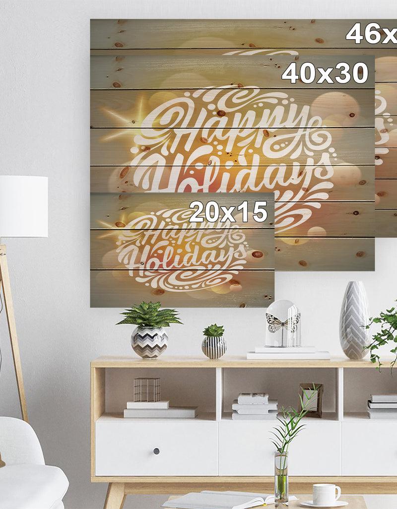 DesignQ Happy Holidays Christmas Tree Ball Shaped - Print On Natural Pine Wood
