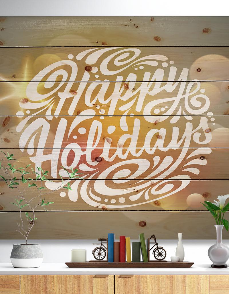 DesignQ Happy Holidays Christmas Tree Ball shaped - Print on Natural Pine Wood