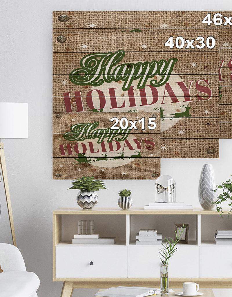 DesignQ Happy Holidays Christmas Wish On Burlap - Print On Natural Pine Wood