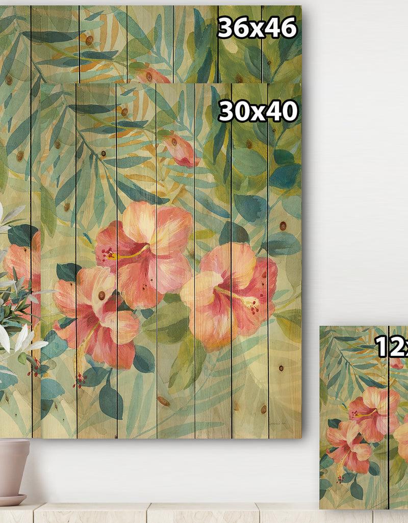 DesignQ Hibiscus Garden III - Traditional Print On Natural Pine Wood