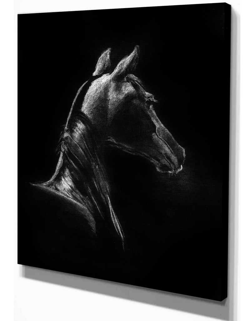 DesignQ Horse In Black Background - Farmhouse Animal Painting Print On Wrapped Canvas