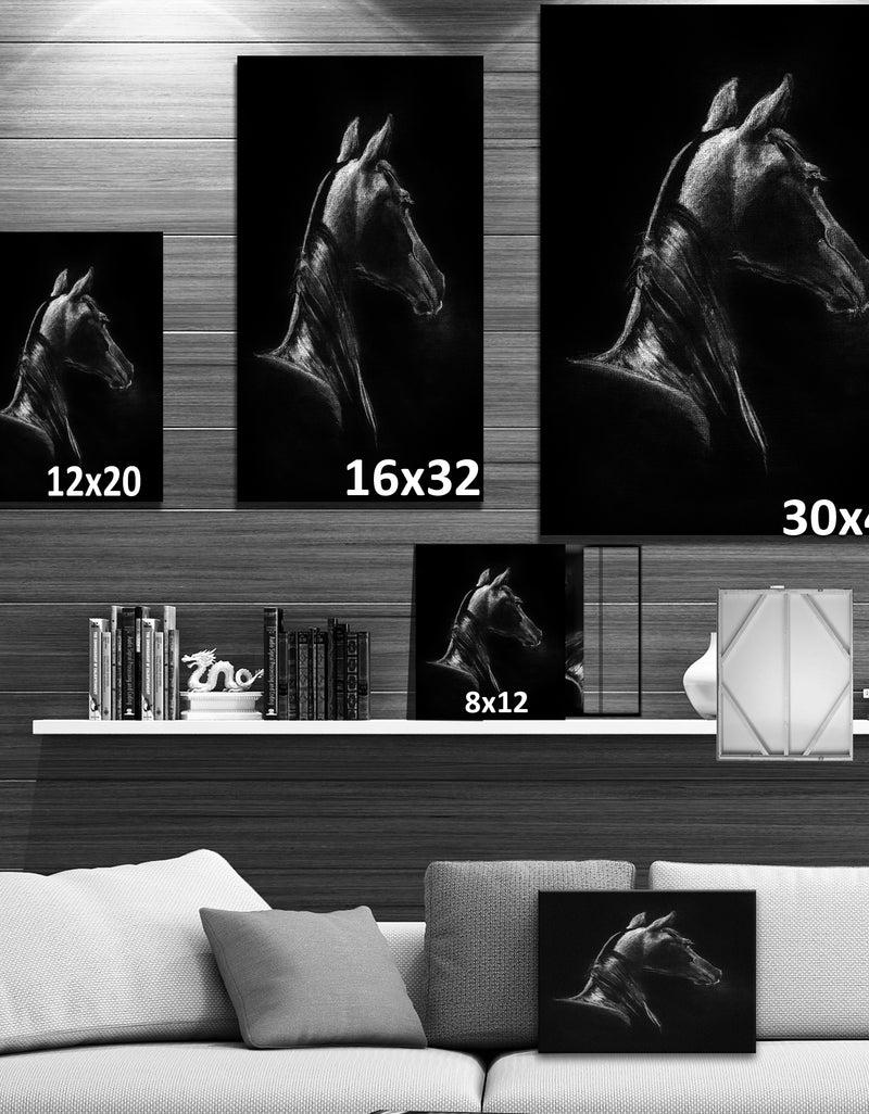 DesignQ Horse In Black Background - Farmhouse Animal Painting Print On Wrapped Canvas