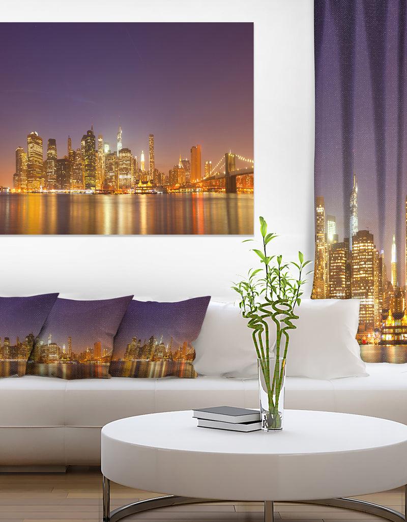 DesignQ Illuminated NYC Downtown Buildings - Cityscape Canvas Print