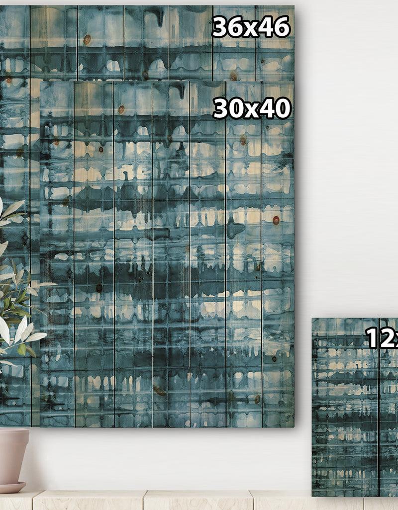 DesignQ Indigo Watercolor Geometrical V - Contemporary Print On Natural Pine Wood
