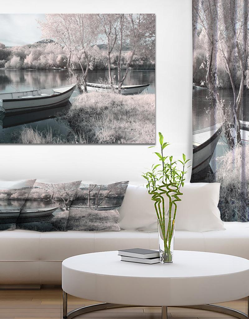 DesignQ Infrared river landscape seeing boats trees and plants - Landscapes Photography on wrapped canvas