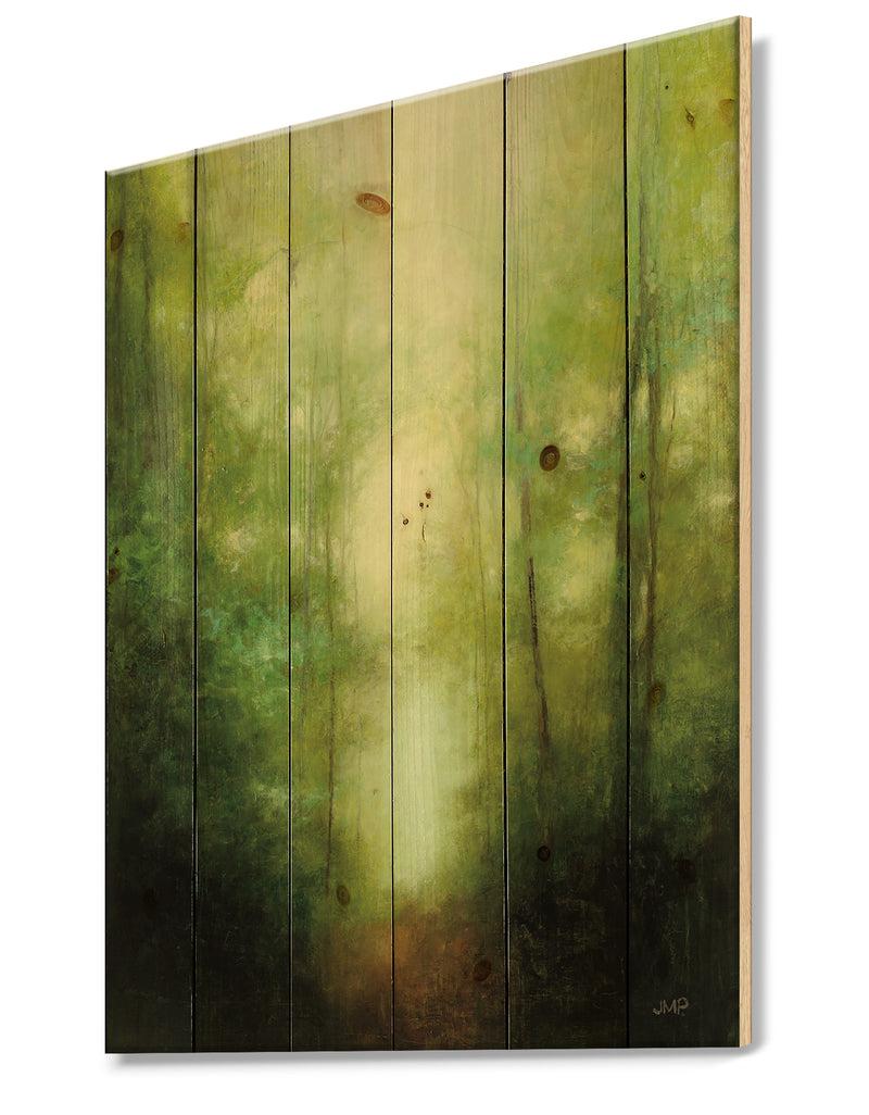 DesignQ Into The Clearing Forest - Traditional Landscape Print On Natural Pine Wood