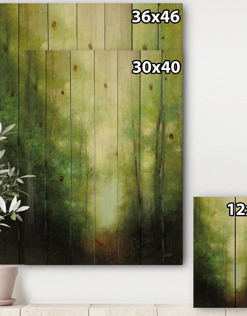 DesignQ Into The Clearing Forest - Traditional Landscape Print On Natural Pine Wood