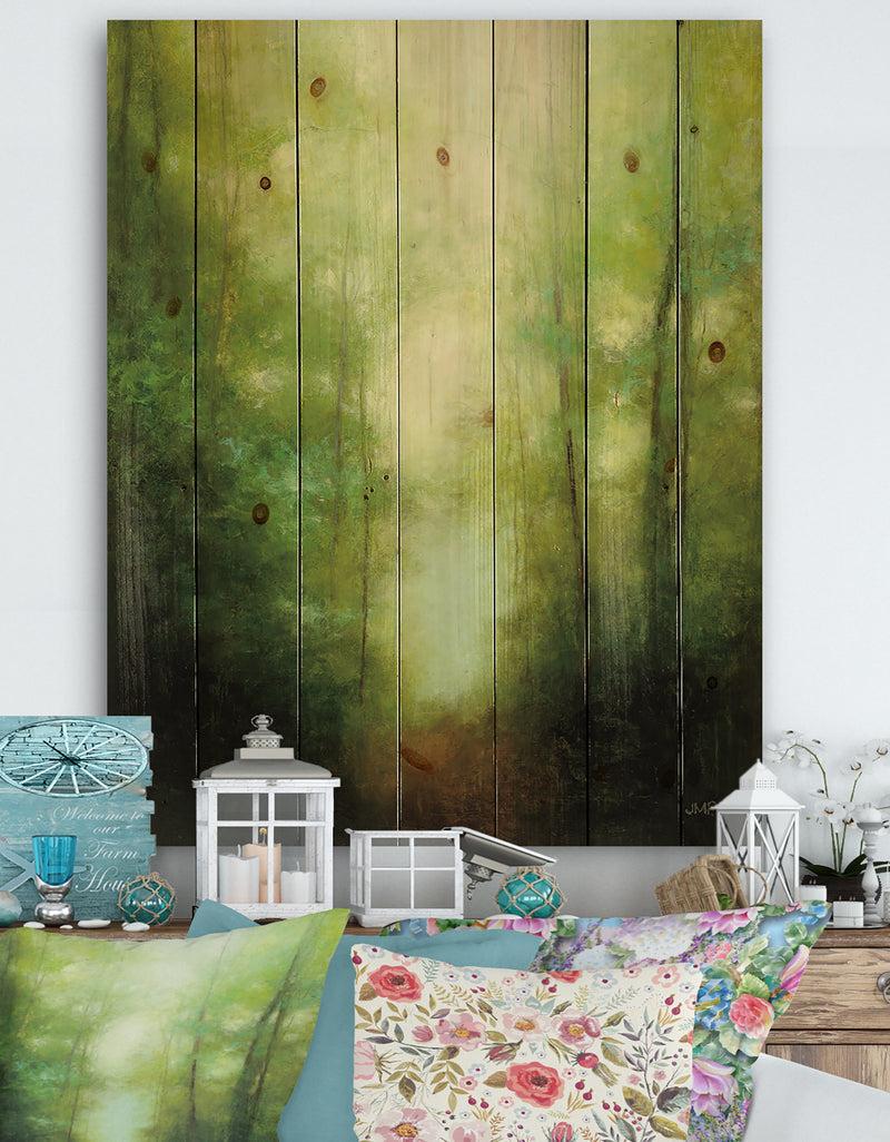 DesignQ Into the Clearing Forest - Traditional Landscape Print on Natural Pine Wood
