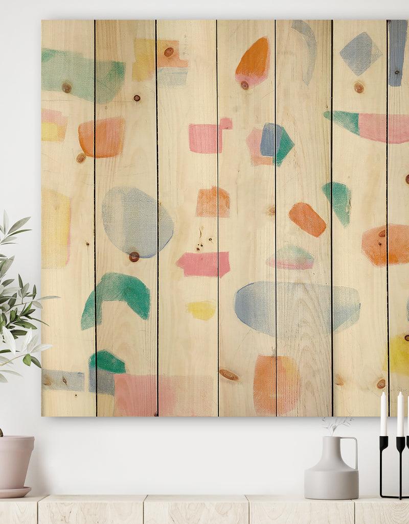 DesignQ Joy Geometric Simple - Mid-Century Modern Print on Natural Pine Wood