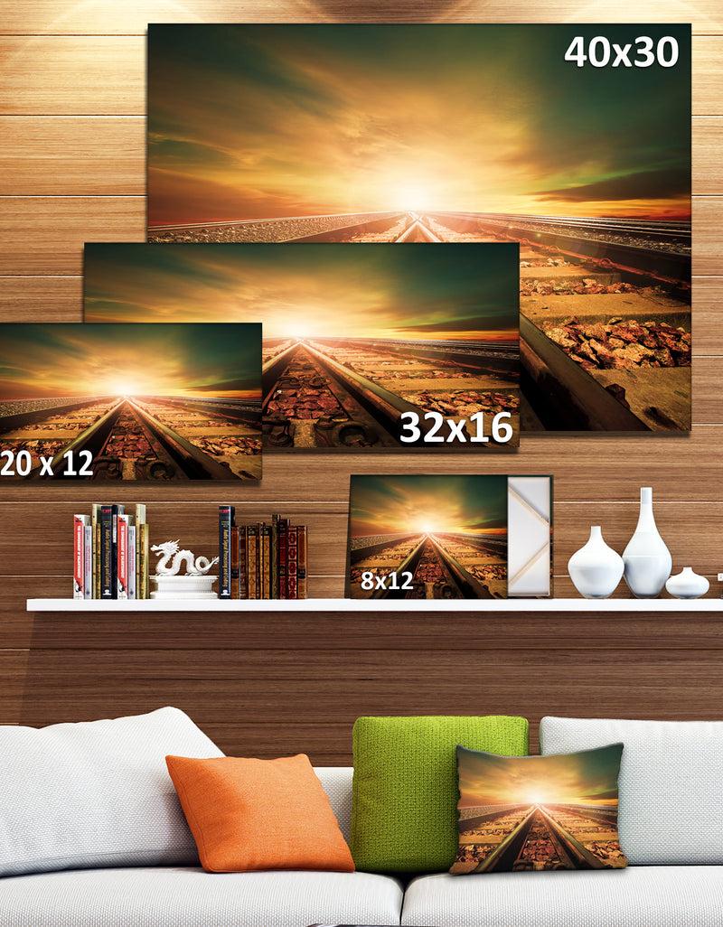 DesignQ Junction Of Railways Track - Landscape Large Canvas Art Print