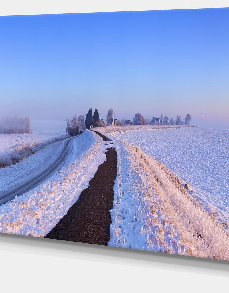 DesignQ Lake And Dike At Sunrise Panorama - Landscape Wall Art Canvas Print