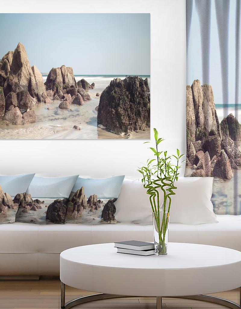 DesignQ Large Rocks At Coast Panorama - Extra Large Seashore Canvas Art