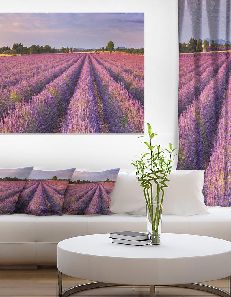 DesignQ Lavender Flower Rows in France - Landscape Art Canvas Print