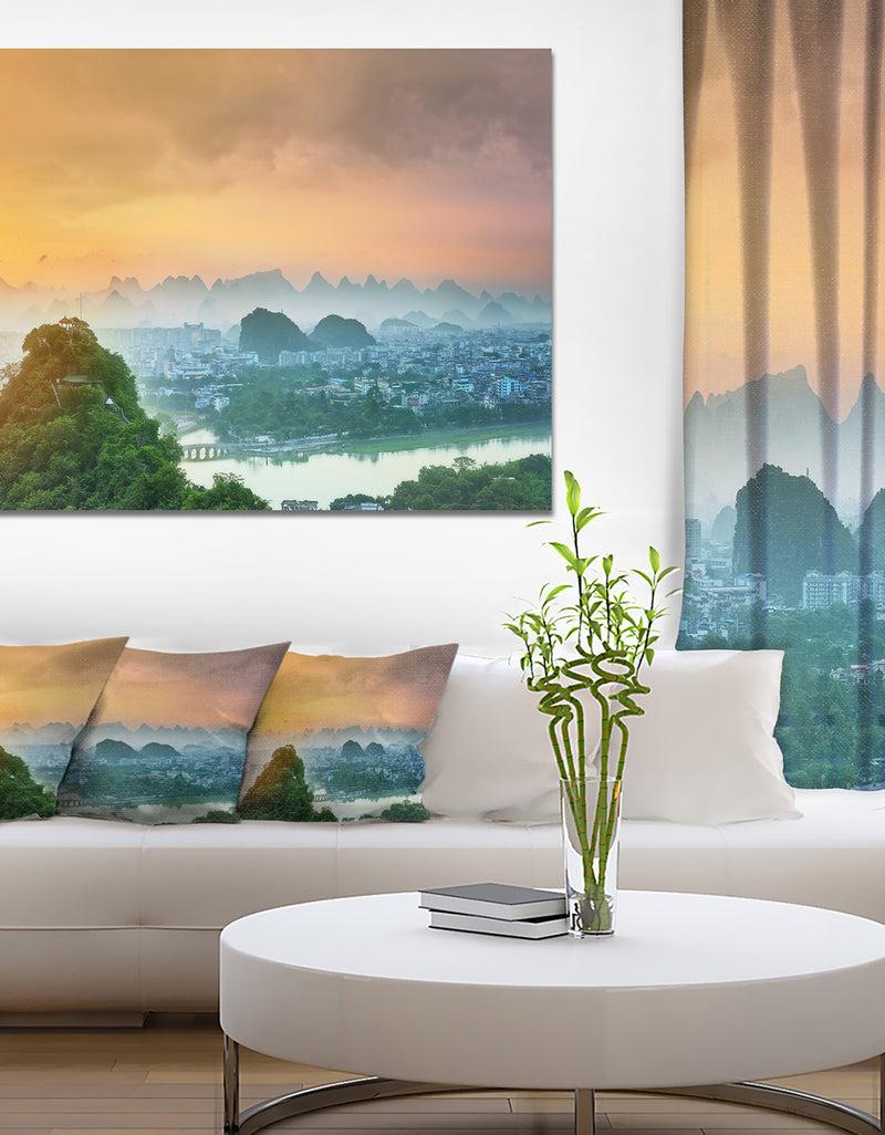 DesignQ Li River and Karst Mountains - Extra Large Landscape Canvas Art Print