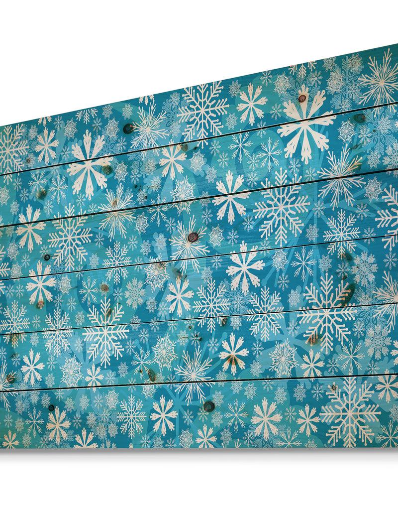 DesignQ Light Blue Snow Crystal Pattern - Print On Natural Pine Wood