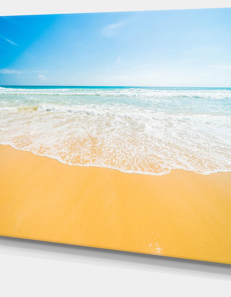 DesignQ Long Waves On Sand Under Blue Sky - Seashore Canvas Wall Artwork