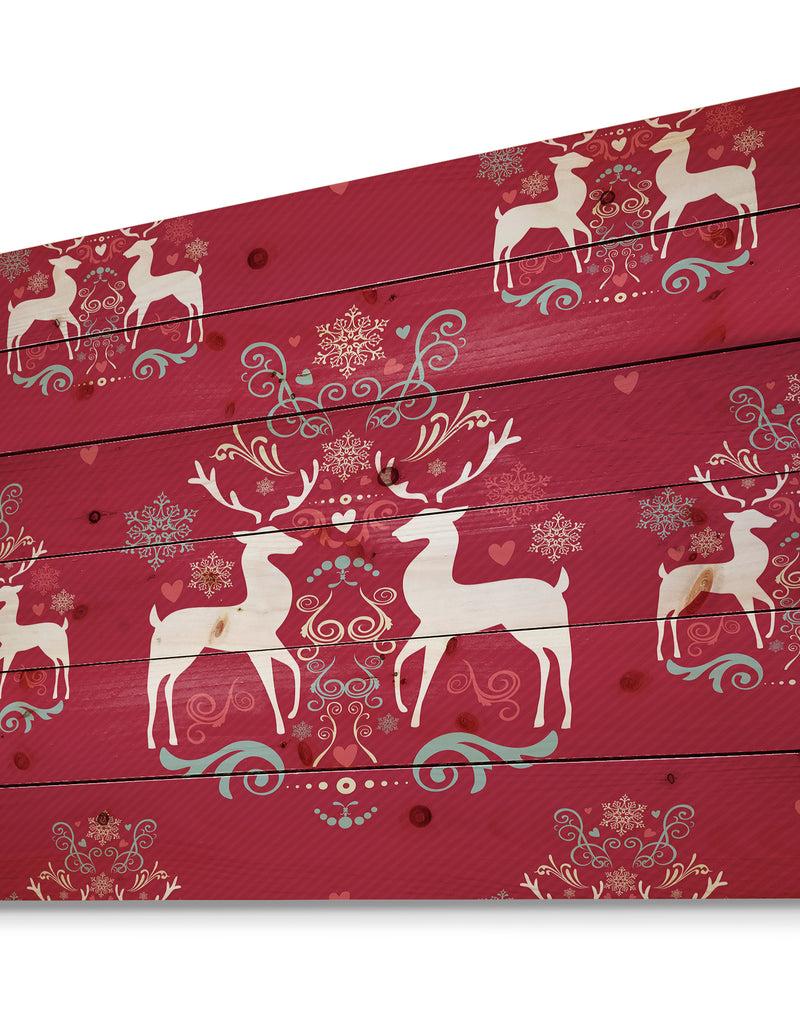 DesignQ Lovely Reindeer Christmas Pattern With Crystal Flakes - Print On Natural Pine Wood