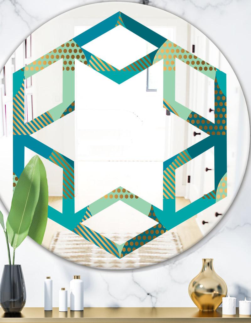 DesignQ Luxury Retro Drops I - Modern Round or Oval Wall Mirror - Hexagon Star