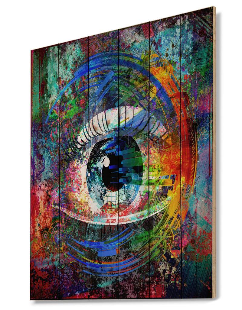 DesignQ Magic Eye Over Abstract Design - Abstract Print On Natural Pine Wood