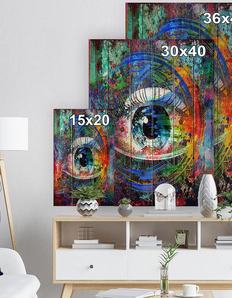 DesignQ Magic Eye Over Abstract Design - Abstract Print On Natural Pine Wood