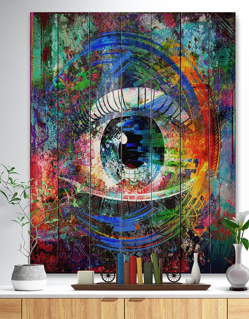 DesignQ Magic Eye over Abstract Design - Abstract Print on Natural Pine Wood