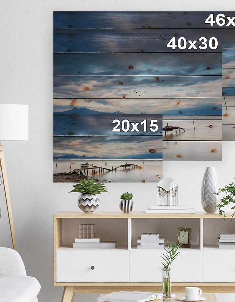 DesignQ Magic Sunrise And Wooden Pier - Landscapes Sea & Shore Print On Natural Pine Wood