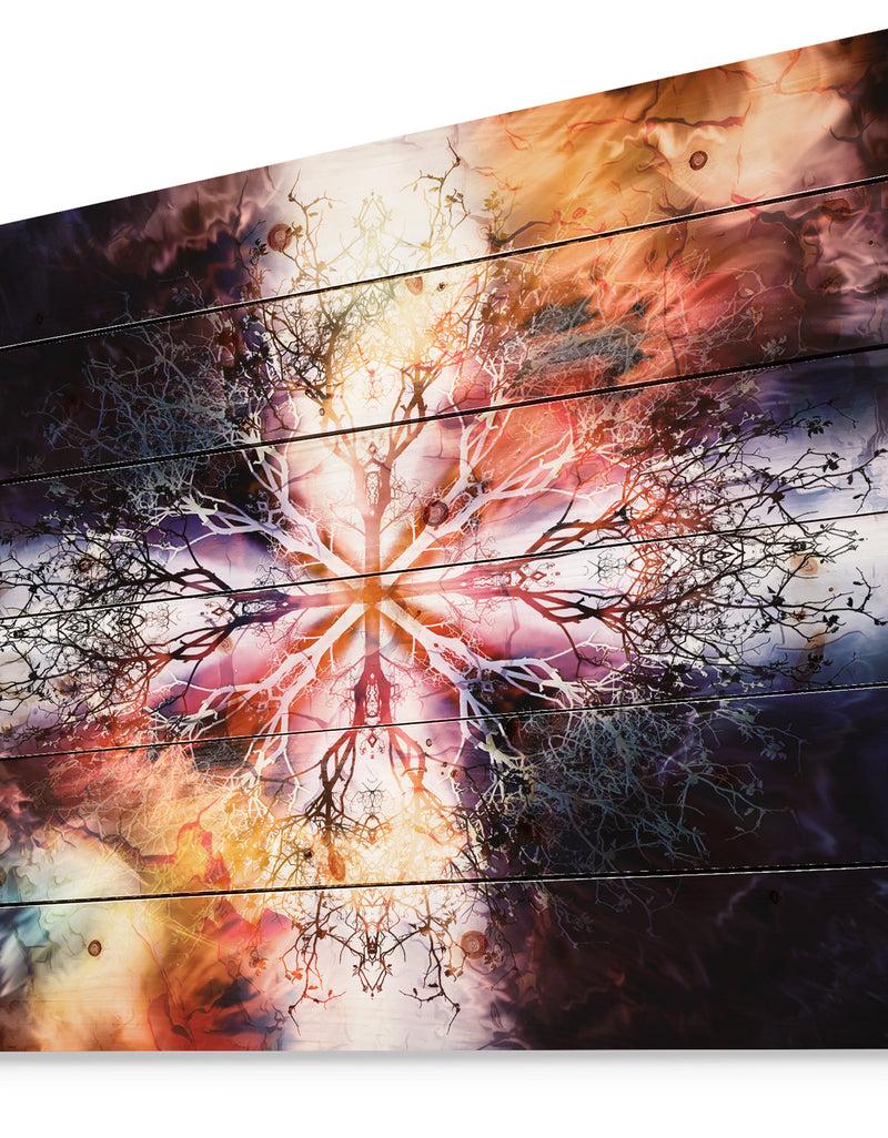 DesignQ Mandala With Tree Pattern - Abstract Print On Natural Pine Wood