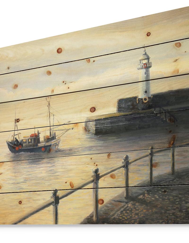 DesignQ Memories Of The Old Lighthouse - Sea & Shore Painting Print On Natural Pine Wood