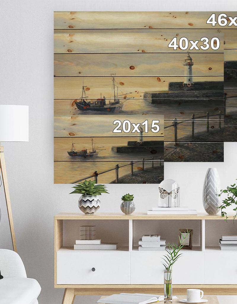DesignQ Memories Of The Old Lighthouse - Sea & Shore Painting Print On Natural Pine Wood
