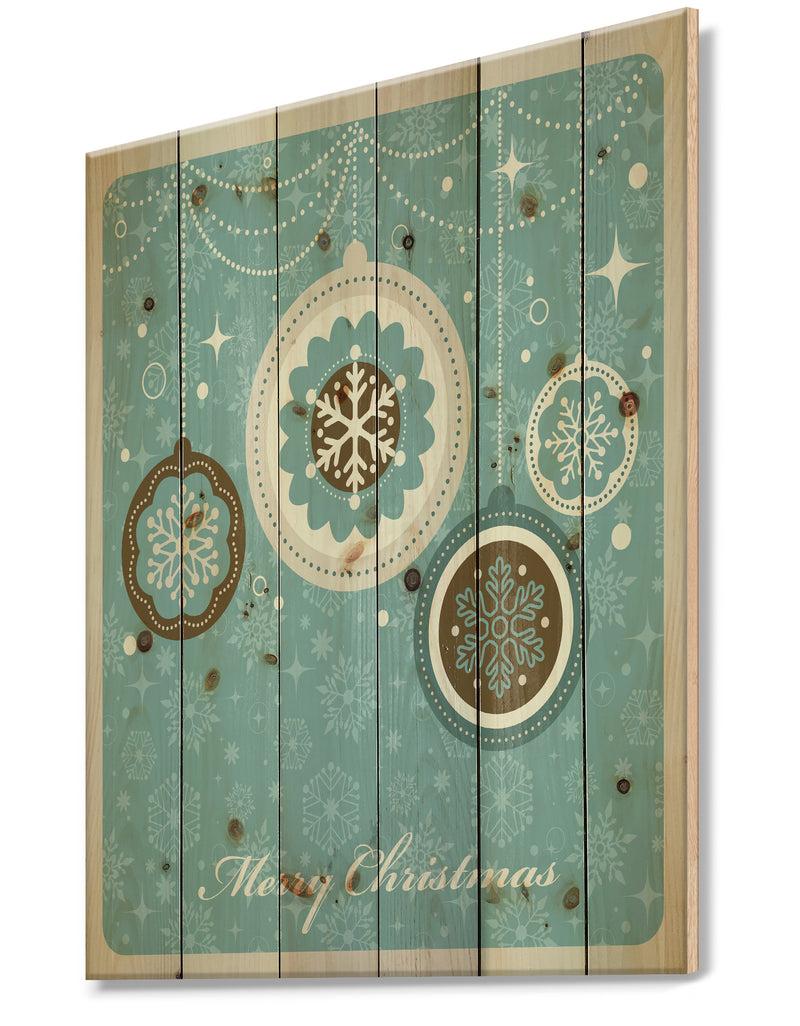 DesignQ Merrry Christmas Snow Crystal Christmas Tree Ball - Print On Natural Pine Wood