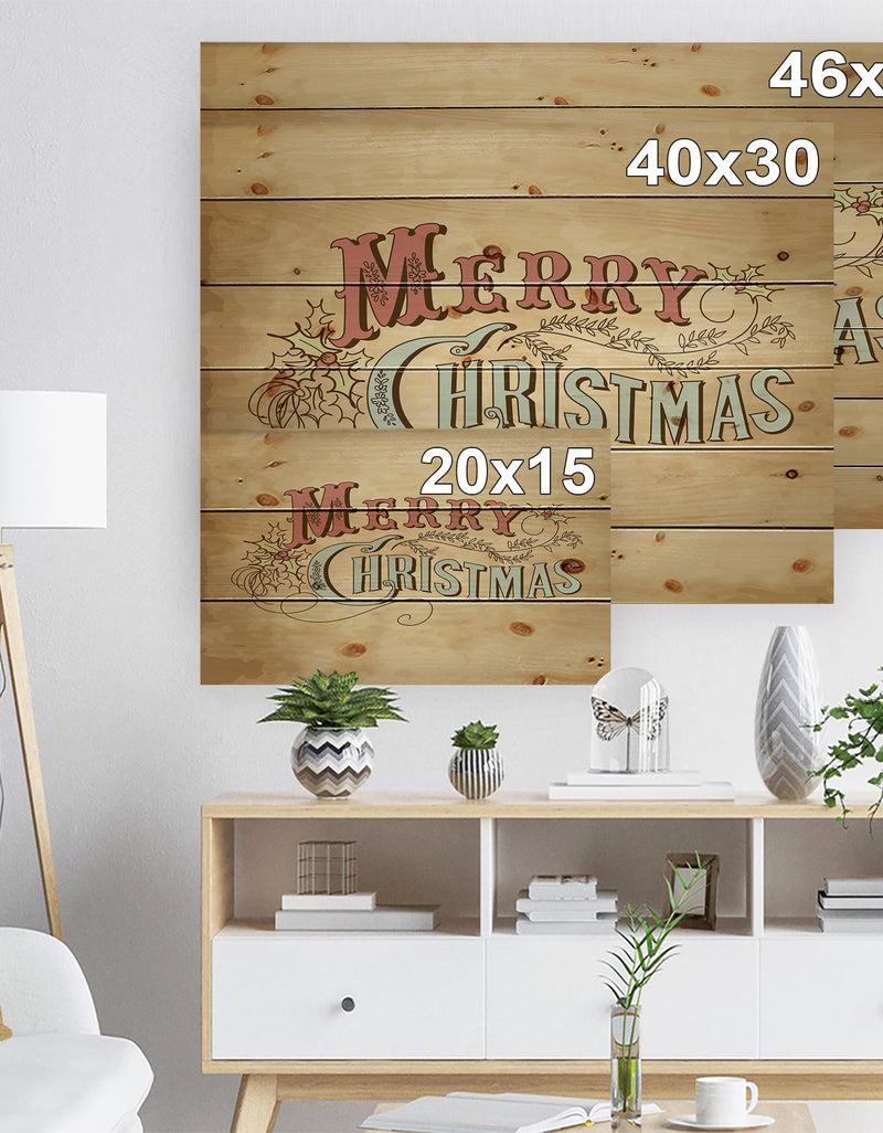 DesignQ Merry Christmas Vintage Wish In Western Font - Print On Natural Pine Wood