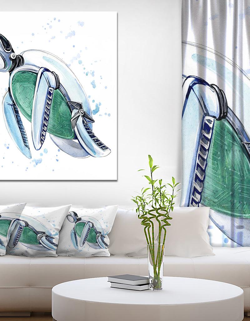 DesignQ Metal robot turtle - Animals Painting Print on Wrapped Canvas