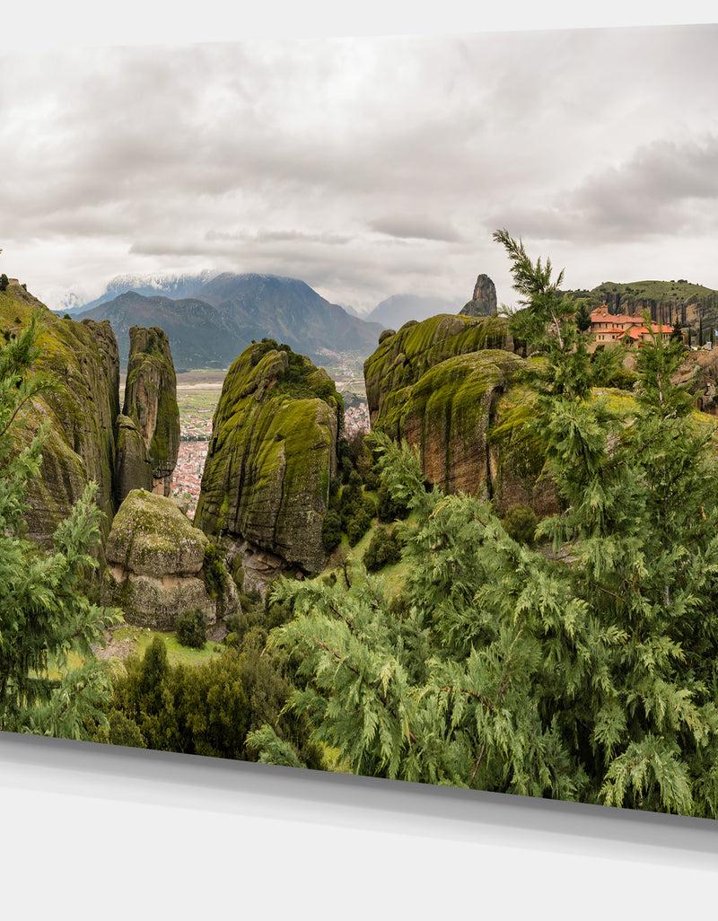 DesignQ Meteora Mountain In Greece - Modern Landscpae Wall Art