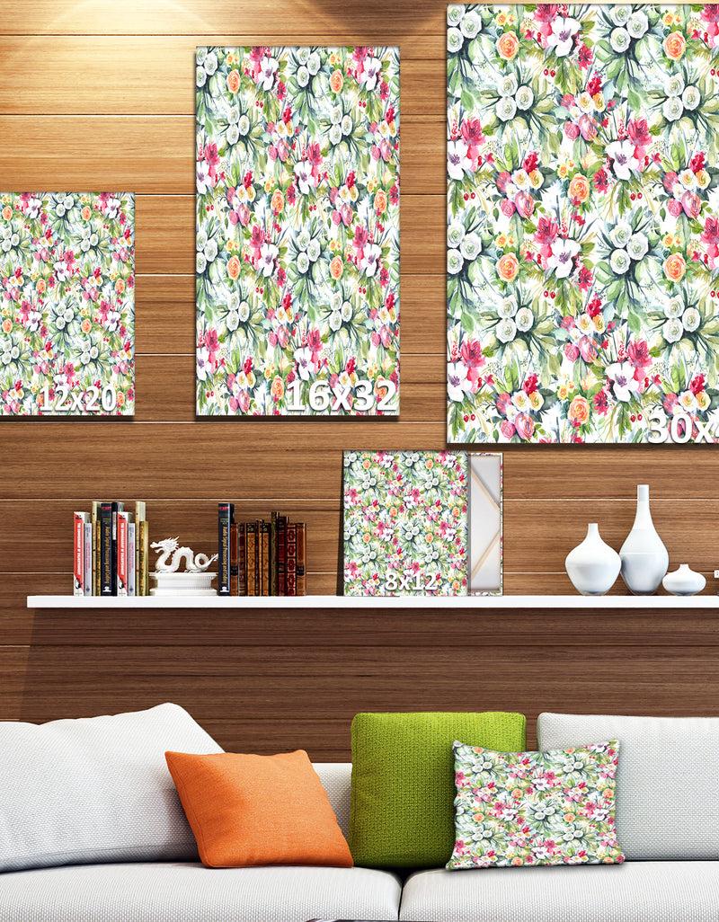 DesignQ Mint Bouquet Of Flowers In White Red And Yellow - Floral Painting Print On Wrapped Canvas
